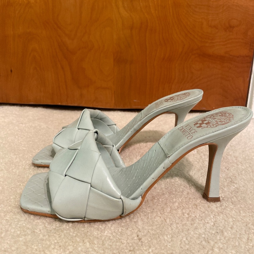 Vince Camuto Brelanie Green Woven Strap Mule Heeled Sandals 6.5